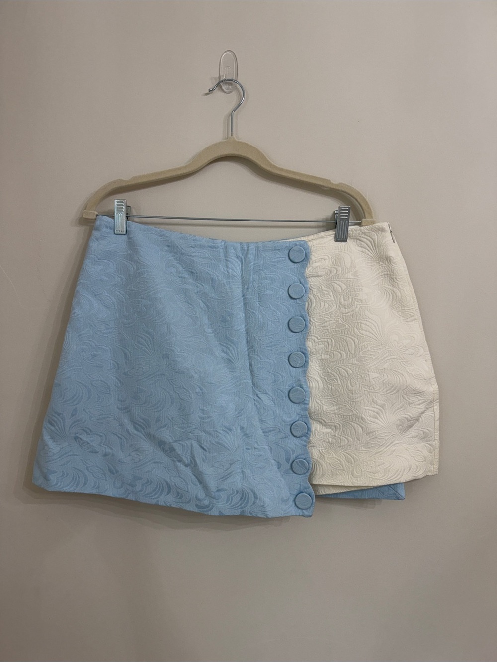 Mestiza Etta Two-Tone Light Blue and Cream Button-Front Mini Skort